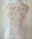 Floral Embroidered Lace Applique Pair Bridal Wedding Dress Bodice Motif Patch