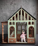 Miniature Greenhouse with Porch DIY Kit – 1/12, 1/6 Scale Dollhouse Furniture Craft Kit Unfinished