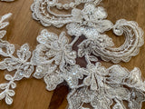 3pcs Ivory Sequin Lace Appliques Floral Embroidered Bridal Lace Motifs Patch