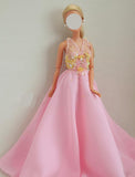 Craftuneed Handmade 1:6 miniature Doll Pink Bridal Beaded Wedding Gown dress with beads and sequins embellishments details