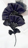 Black Beaded Floral Applique 3D Satin Embroidered Patch Sequin Lace Motif