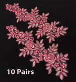 10 Pairs Embroidered Lace Appliques, Bridal Dress Floral Lace Motifs Patch