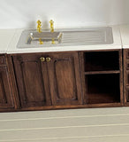 Handmade Dollhouse Kitchen Cabinet Set 1:12 Scale Miniature Walnut Wooden Sink Units
