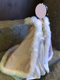 Handmade Doll Cape Miniature Pink Satin Faux Fur Hooded Cloak 1/6 1/4 1/3 Custom