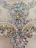 Rhinestone Lace Applique Panel, Bridal Beaded Bodice Motif Patch, Front Piece Only