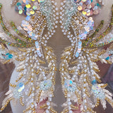 Iridescent Sequin Beaded Lace Applique Set Embroidery Motif for Couture Sewing DIY