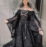 Craftuneed Vintage Lace Doll Dress with Miniature Necklace Set Handmade Custom Fit for 1/6 1/4 1/3 dolls Available black beige white