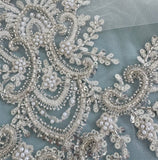 Ivory Beaded Lace Applique Bridal Sequin Embroidered Lace Motif For Bodice Bolero