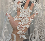 Ivory Beaded Lace Fabric by Yard Bridal Floral Sequin Embroidered Lace For Wedding DIY