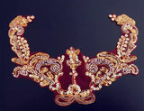 Gold Red Sequin Lace Applique Set, 4pcs Floral Beaded Motif Embroidery Patch