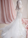 1:3 Scale Doll Wedding Dress Handmade Miniature Mermaid Bridal Lace Gown Veil Outfit