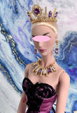 Craftuneed Luxury Handmade 1:6 miniature doll purple gemstone crown matching necklace dangling earrings jewellery