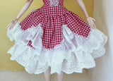 1:6 Scale Doll Victorian Style Dress Miniature Red White Lace Gown Outfit Handmade