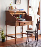 Craftuneed 1:6 Scale Dollhouse Roll Top Writing Desk Miniature Vintage Wooden Study Side Table with Drawers Furniture For Dolls