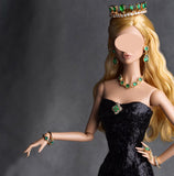 Handmade 1:6 Scale Doll Jewellery Miniature Emerald Green Crown Necklace Earrings Brooch