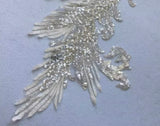 Ivory Sequin Lace Applique Pair Large Bridal Embroidered Motif Patch For Costume DIY