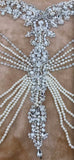 White Beaded Bodice Applique Bridal Faux Pearl Rhinestone Lace Patch For Wedding DIY