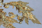 Gold Sequin Lace Applique Pair Large Couture Embroidered Motif Patch For Costume DIY