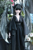 Craftuneed Black Dragon Fantasy Doll Outfit Set Dress Headpiece & Wings Halloween Gothic Demon Costume for 1/12, 1/6, 1/4, 1/3 Scale Dolls