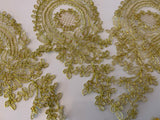 Craftuneed Bundle 8pcs Gold cord sequins floral lace applique embroidered tulle lace motif patch