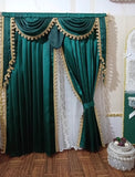 Handmade Miniature Dollhouse Curtain Victorian Style 1:6 Scale Green & Gold Drapes