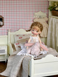 Craftuneed 1:6 scale Dollhouse French Style Princess Bed Miniature Ivory cream Wooden Bed Bedding Set For Fashion Dolls