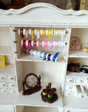 Dollhouse Miniature Sewing Cabinet with Drawers and Accessories Set – Wooden Vintage Style Sewing Cupboard (1:12 Scale)