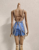 Craftuneed 1:6 Scale White or Blue Rhinestone Miniature Doll Dress with Shawl Glamorous Party mini Doll Outfit Handmade