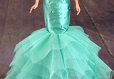 Handmade 1:6 Scale Doll Mermaid Dress Green Blue Sequin Beaded Gown Outfit