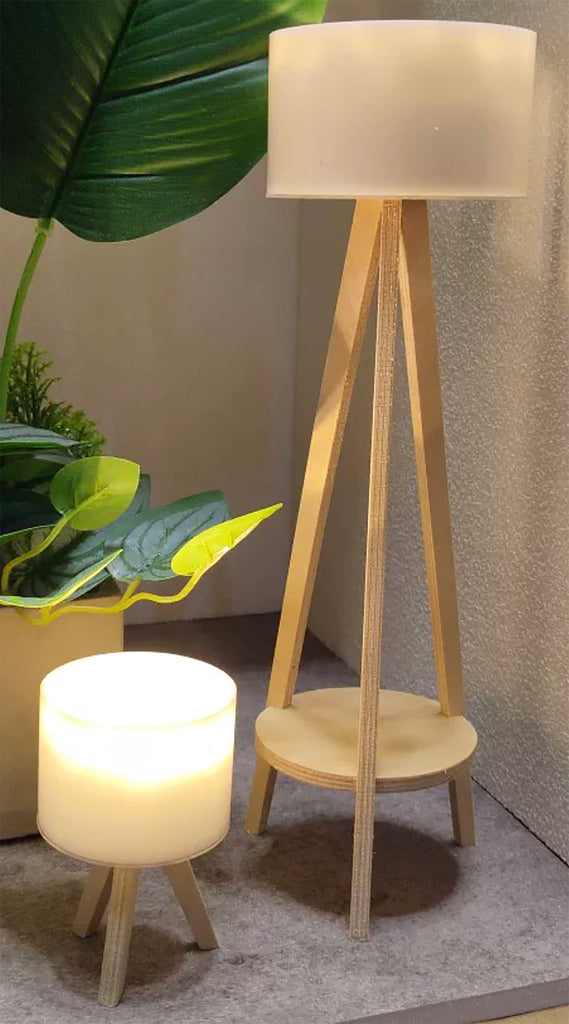 Handmade Dollhouse Modern Table Lamp & Floor Lamp Set 1:6 Scale Miniature Lighting