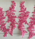 Craftuneed Bundle 4pcs Sharp Pink Floral Lace Applique Sew On Embroidered Tulle Lace Motif Patch