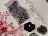 Craftuneed Bundle 8pcs rose pink grey black beads lace applique sew on floral sequins lace motif patch