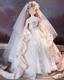 Handmade Doll Wedding Dress Miniature Bridal Princess Gown with Veil 1/6 1/4 1/3 Scale