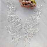Ivory Beaded Floral Lace Applique: Bridal Embroidery Motif Patch Luxury (4 Pairs)