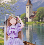 Handmade 1:6 Scale Doll Dress Miniature Lilac Purple Lace Gown with Hat Custom Outfit