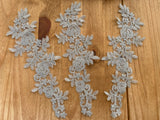 3pcs Light Grey Floral Lace Appliques Embroidered Rose Lace Motif Patch