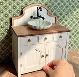 1:6 Scale Dollhouse Kitchen Furniture Miniature Vintage Style Sink Counter Wooden Cupboard Shelves Cabinet For Dolls Handmade