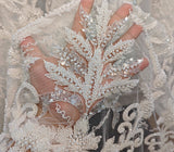 Ivory Beaded Lace Fabric by Yard – Embroidered Bridal Sequin Lace for Wedding DIY