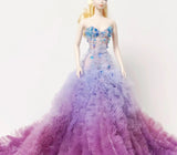Craftuneed 1:6 Scale Doll Purple Gradient Ruffle Princess Gown Dress Handmade Miniature Sequin Evening Dress for Fashion Dolls