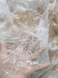 3 Yards Ivory Sequin Lace Fabric Embroidered Floral Tulle Lace for Bridal DIY