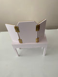 Craftuneed 1:6 miniature dollhouse white dressing table with mirror stool set for doll furniture Handmade