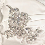 White Beaded Rhinestone Lace Applique Pair, Bridal Wedding Faux Crystal Motif Patch