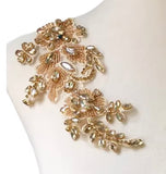 Champagne Gold Rhinestone Lace Applique Pair Beaded Bridal Faux Crystal Bodice Motif Patch
