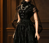 Handmade Gothic Doll Dress with Veil Black Lace Victorian Bridal Gown 1/6 1/4 1/3 Scale