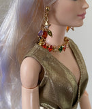 Craftuneed Luxury 1:6 miniature colourful faux diamonds doll necklace and earrings Handmade dollhouse jewellery set