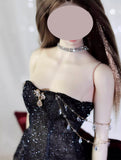 Handmade Doll Black Evening Dress with Necklace Custom Miniature Outfit 1/6 1/4 1/3 scale