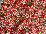 Craftuneed 3 Meters Red Japanese Sakura Cherry Blossom Butterfly Print Cotton Fabric for Dress Sewing diy