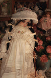 Handmade Victorian Doll Embroidered Dress with Bonnet For 1:4 Scale Doll