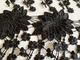 Craftuneed 1.5 Meter Black Floral Embroidered Lace Trim sew on lace trimming with Dangling Details