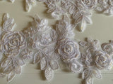 Craftuneed A Mirror pair white beads lace applique sew on embroidered floral sequins lace motif patch